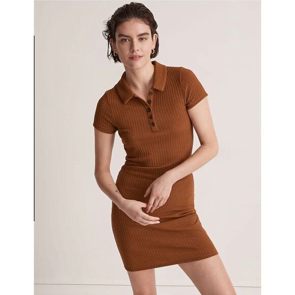 NEW Madewell Ribbed Polo Knit Mini Dress, size L - Picture 3 of 11
